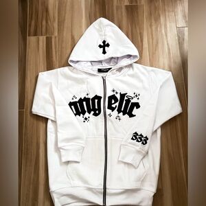 White Angelic Motion Zip-Up Hoodie